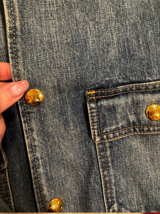 Celine Denim Embroidered Varsity Jacket with Blue & White Cuff Trim Size M - Picture 3 of 4